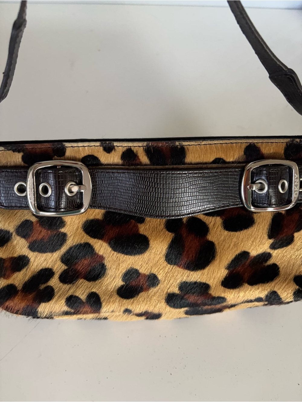 Dkny Leopard Print Shoulder Bag with Dark Brown Trim - Picture 4 of 4